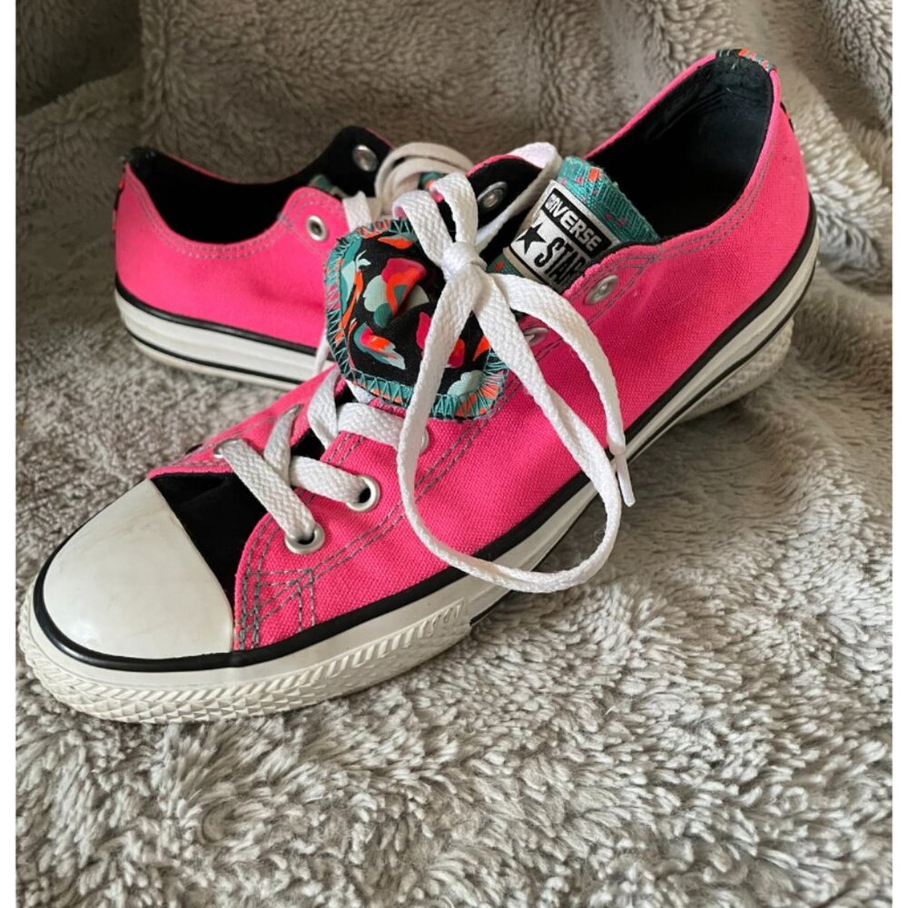 Converse All Star Hot Pink Ox Youth Junior Girls Double Tongue Sneakers (5)